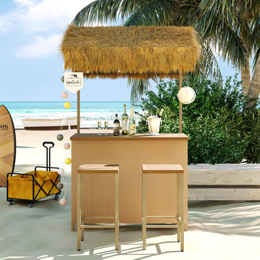 GO Hawaiian-style Bar Height Patio Set with PE Grass Canopy