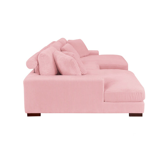 Pretty on Pink Corduroy Upholstered Double Chaise Sectional