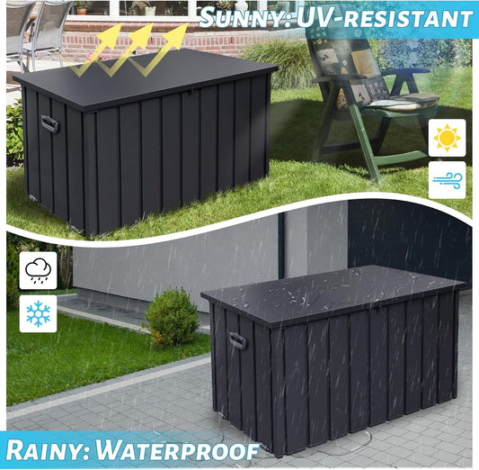 190 Gallon Metal Deck Box, Waterproof Steel Outdoor Box, Large