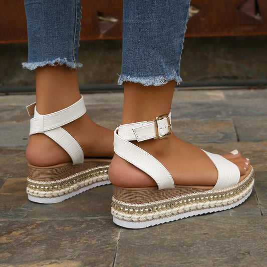 Summer Sandals Buckle Strap Hemp Wedges