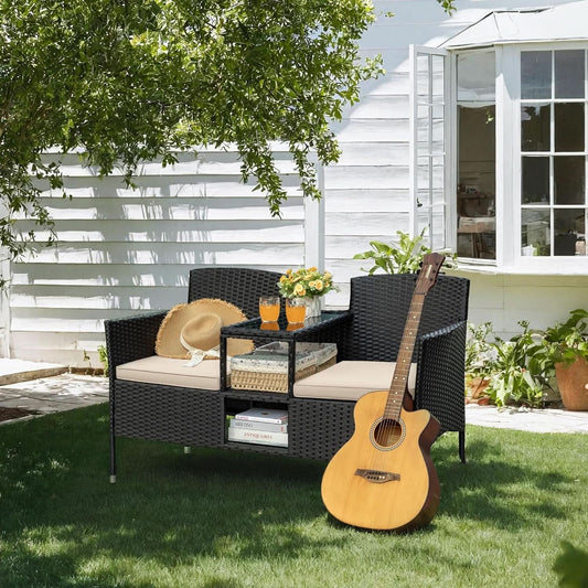 Patio Loveseat Outdoor Wicker Conversation Set