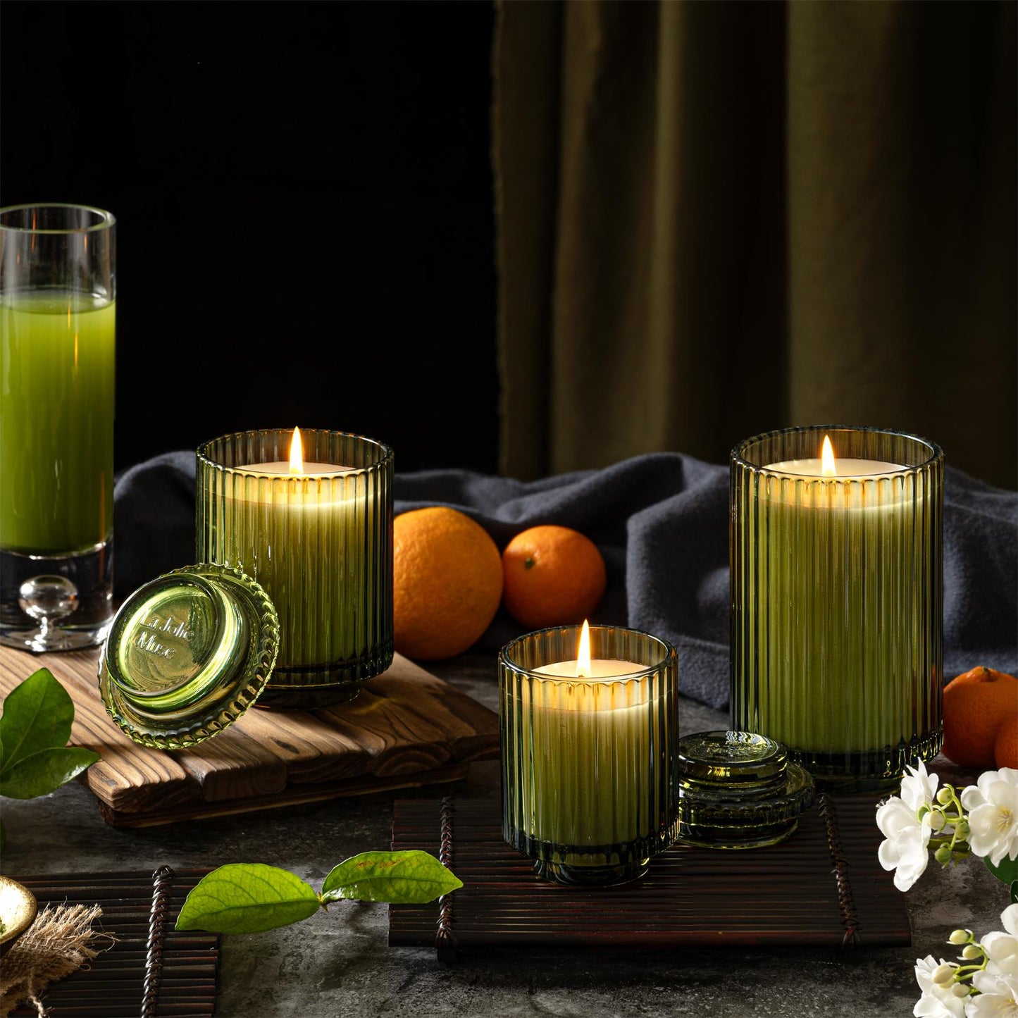 Aurélie Reeded Glass Candle: Mandarin Matcha