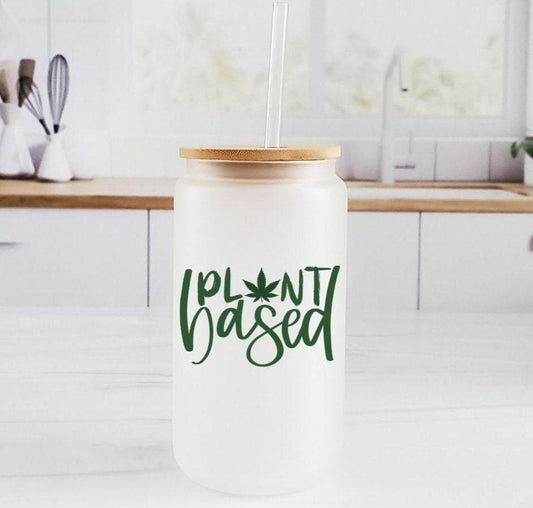 "Plant Based" Glass Cup with Lid