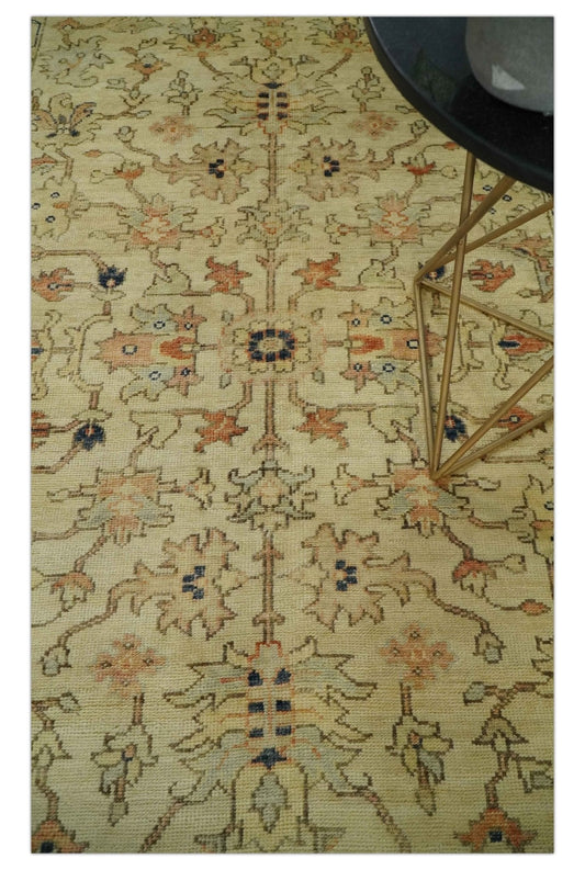 Tabriz 6x8 Hand Knotted Beige & Rust Traditional Wool Rug