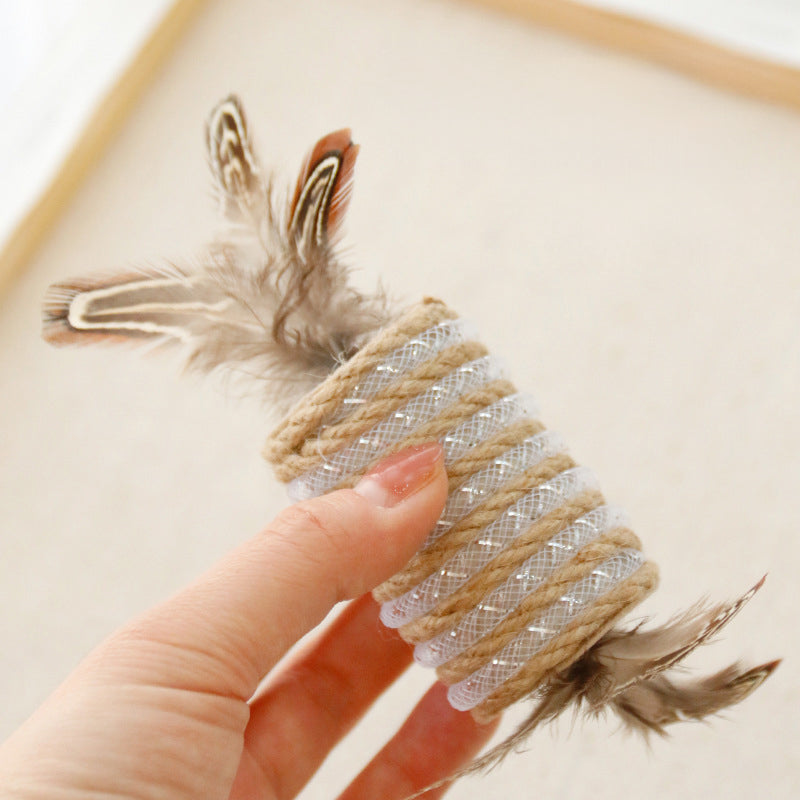 Toy With Cat Feathers Hemp Rope For Scratching