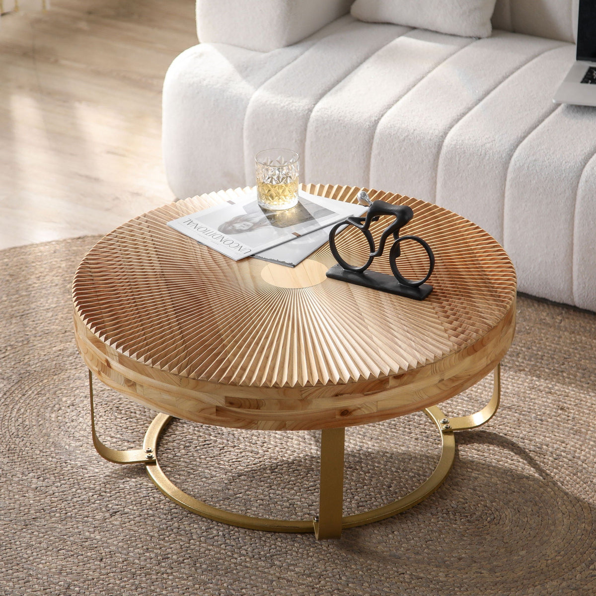 Modern Round Coffee Table With Wooden Carving Pattern - Marijuana Mama