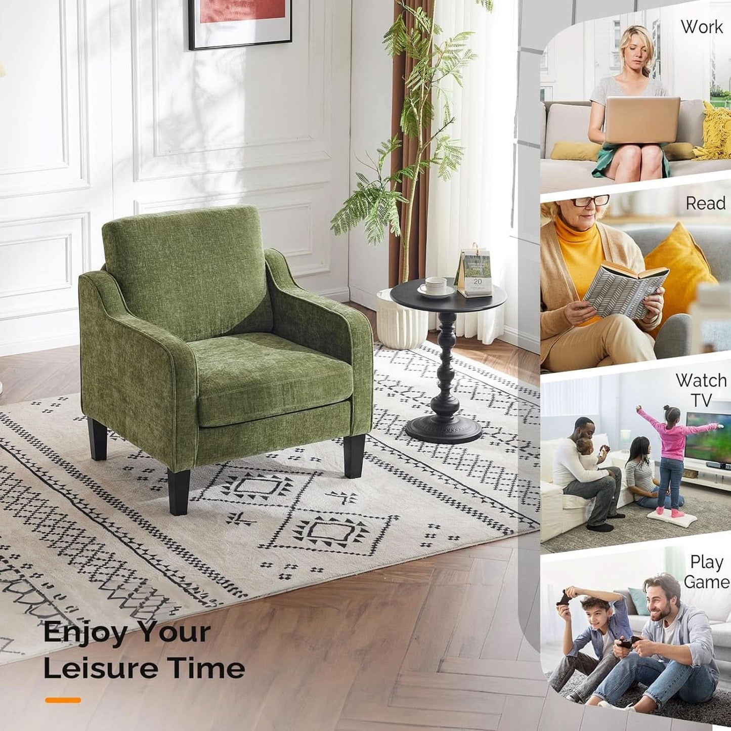 Olive Green Upholstered Midcentury Accent Chair