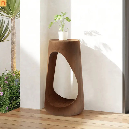 Outdoor End Table Antique Brown Hollow Wood