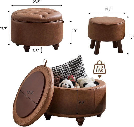 Leatherette Storage Ottoman