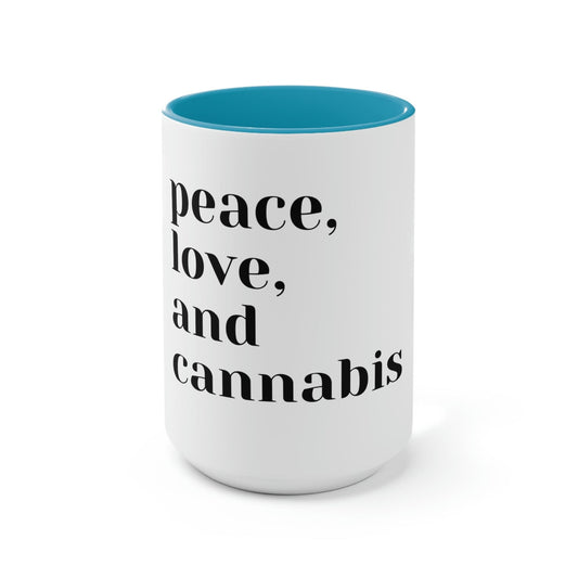 "Peace, Love and Cannabis" Mug