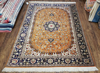 Stunning 1950s Persian Qum Silk Rug - 4.6 x 6.7