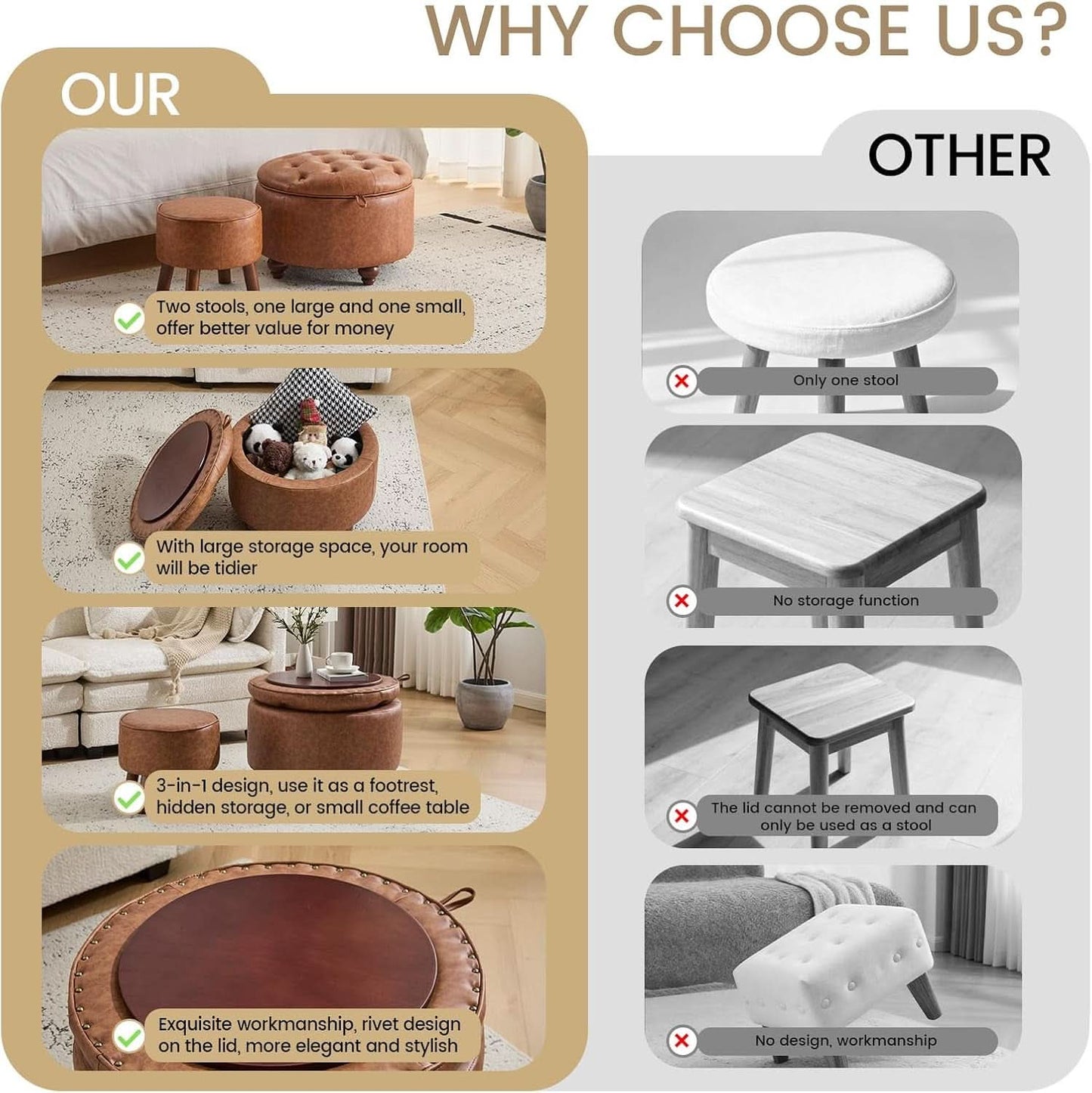 Leatherette Storage Ottoman