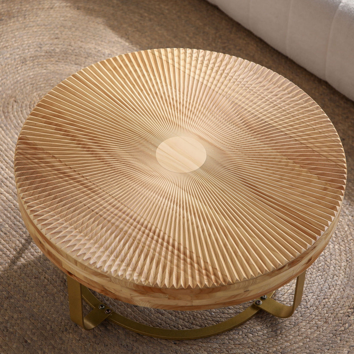 Modern Round Coffee Table With Wooden Carving Pattern - Marijuana Mama