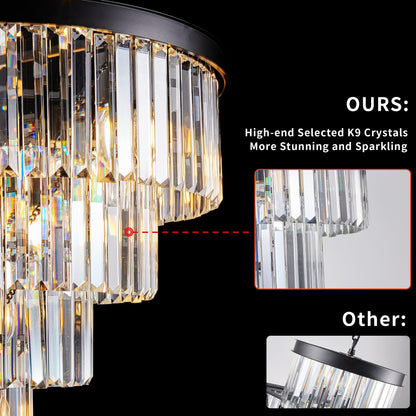 4-Tier Black Crystal  Chandelier