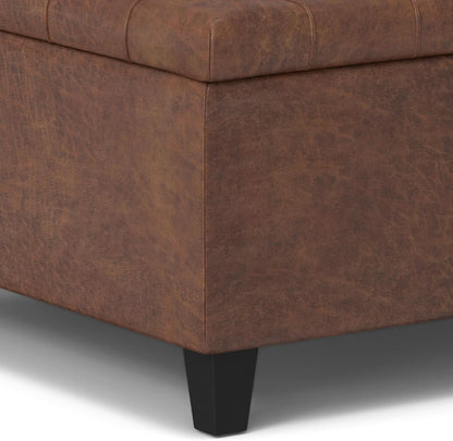Storage Ottoman Distressed Saddle Brown Leatherette