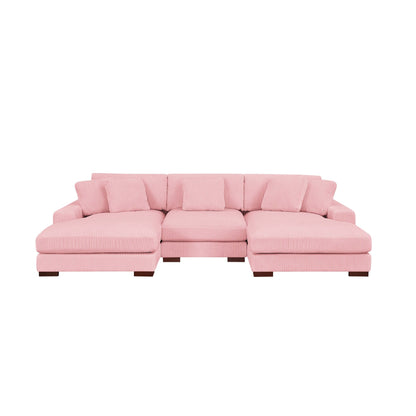 Pretty on Pink Corduroy Upholstered Double Chaise Sectional