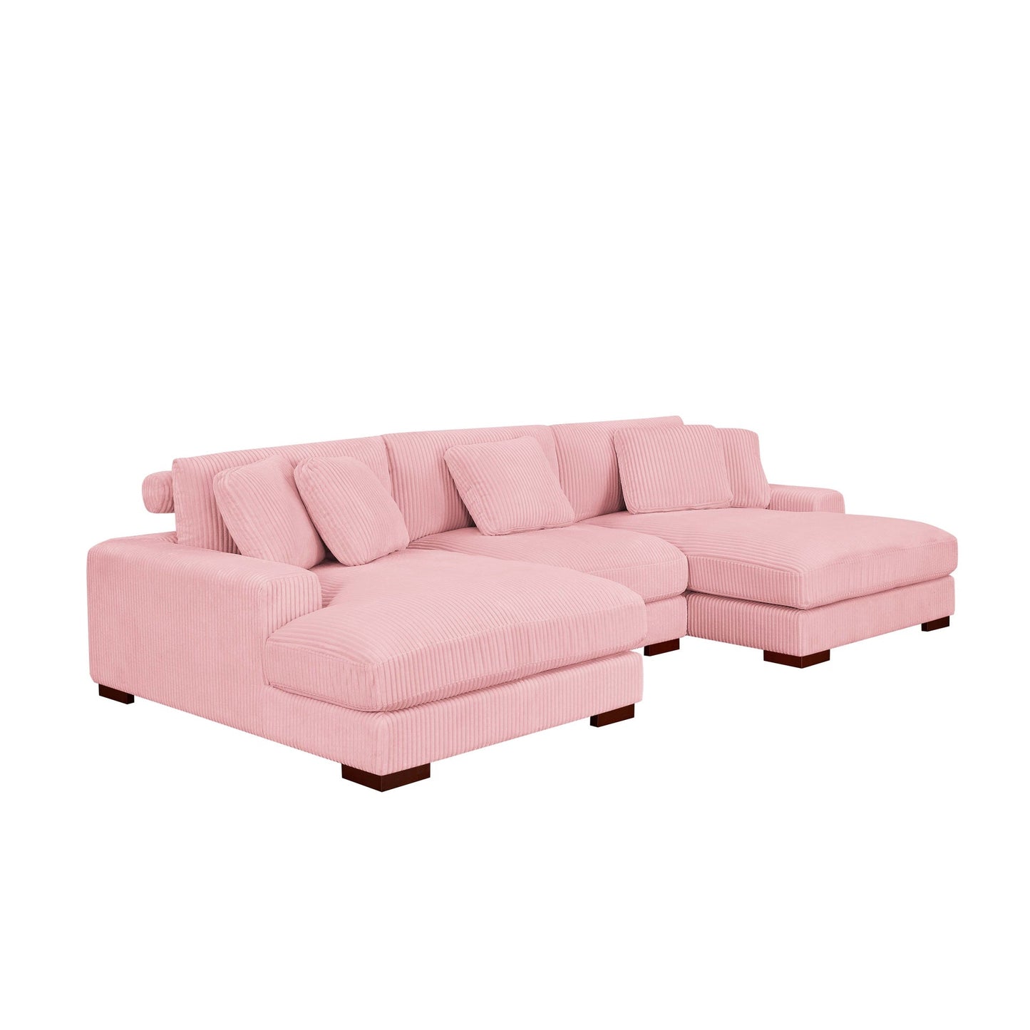 Pretty on Pink Corduroy Upholstered Double Chaise Sectional