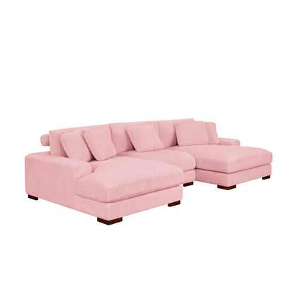 Pretty on Pink Corduroy Upholstered Double Chaise Sectional