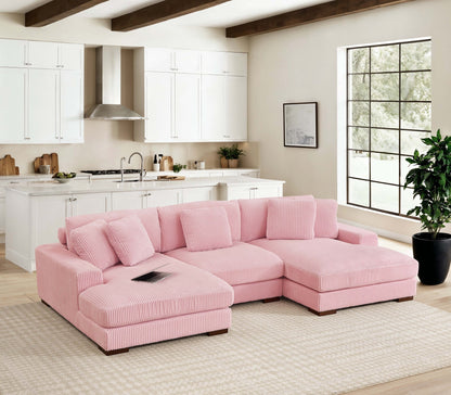 Pretty on Pink Corduroy Upholstered Double Chaise Sectional
