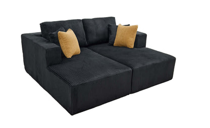 Corduroy Upholstered Double Chaises Loveseat- Deep Navy