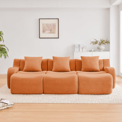 Three-Seat Boneless Sofa High-Quality Teddy Fabric