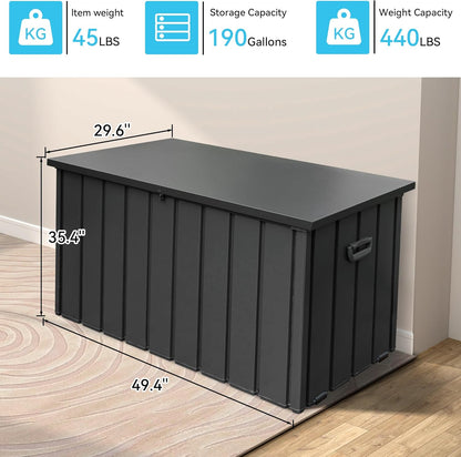 190 Gallon Metal Deck Box, Waterproof Steel Outdoor Box, Large