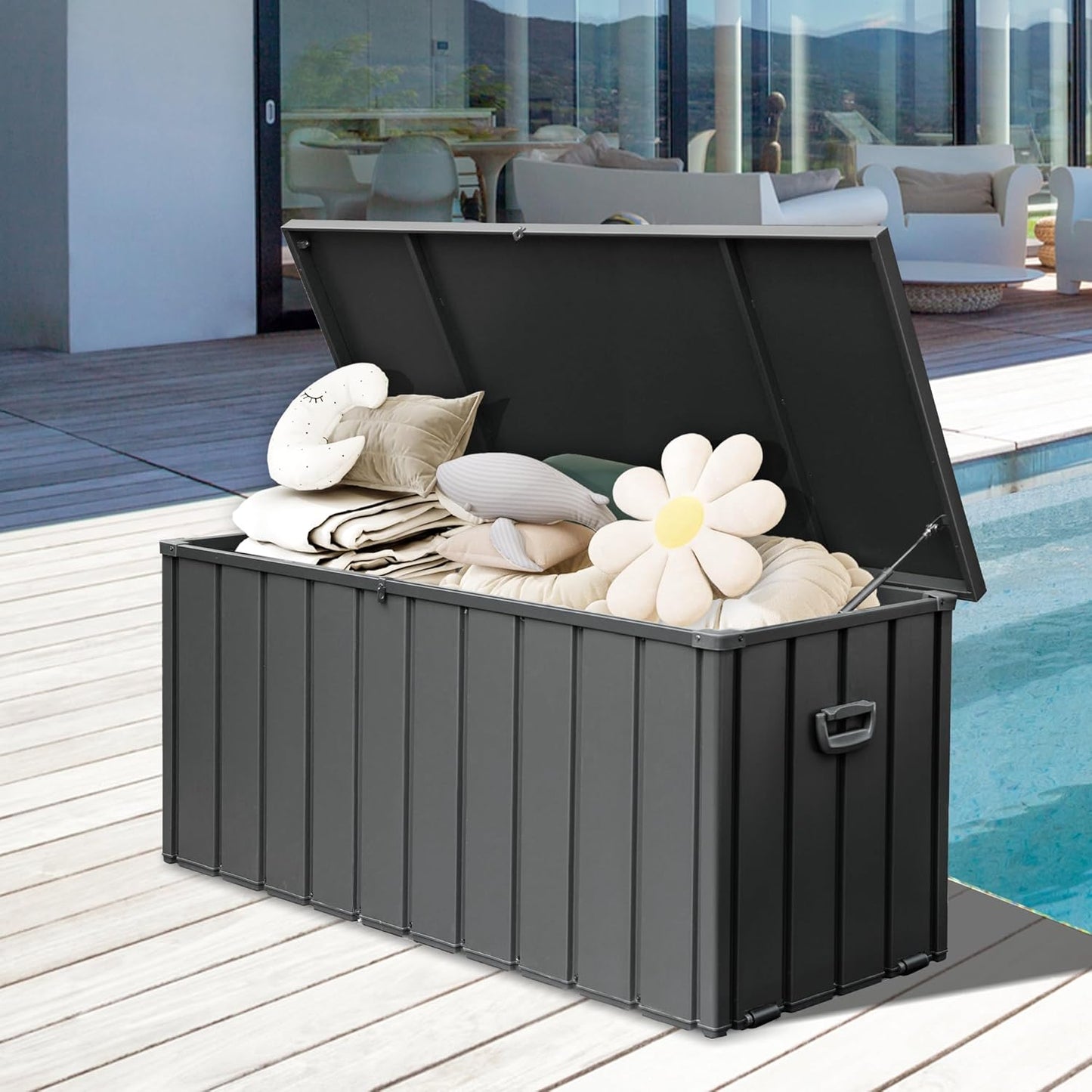 190 Gallon Metal Deck Box, Waterproof Steel Outdoor Box, Large