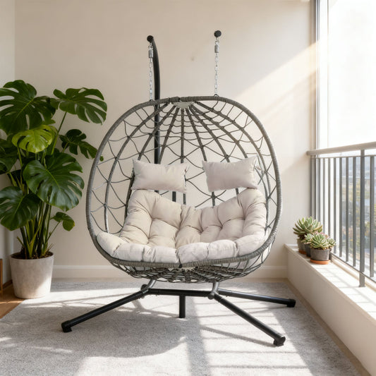 2 Persons Egg Chair with Stand Indoor / Outdoor Swing Chair