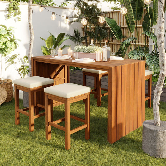 5 Piece Outdoor Bar Set and Wood Bar