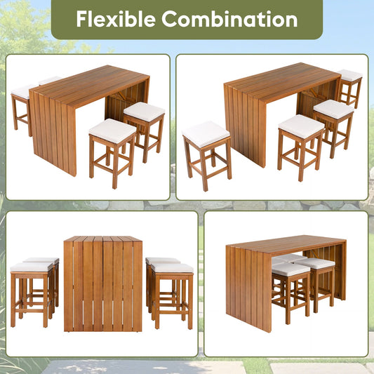 5 Piece Outdoor Bar Set and Wood Bar