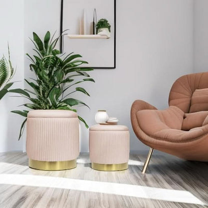 Bubblegum Pink Velvet Circular Ottoman With Storage