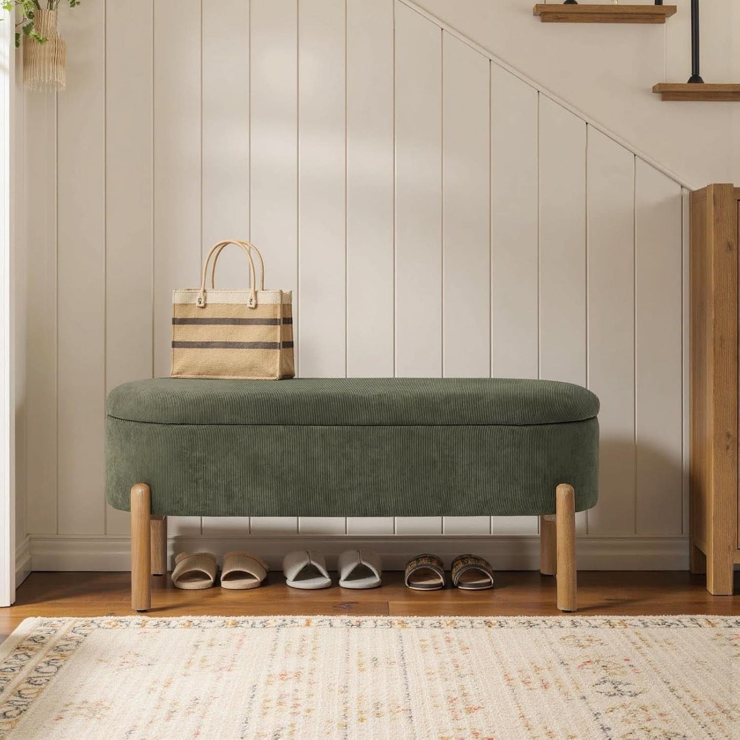 Green Oversized Storage Solution Bench Ottoman