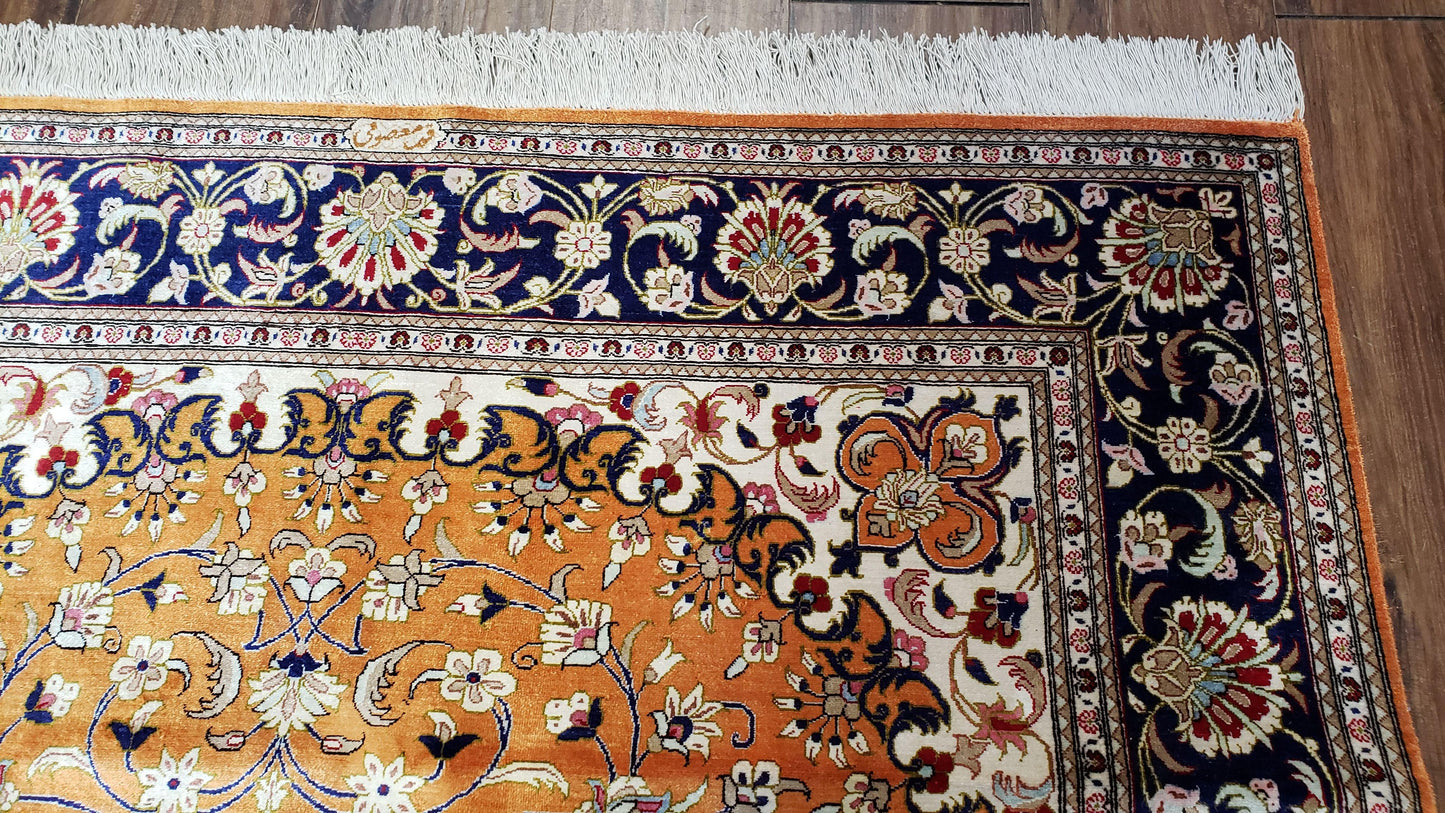 Stunning 1950s Persian Qum Silk Rug - 4.6 x 6.7