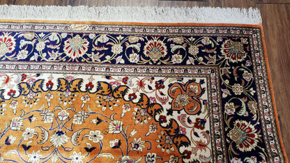 Stunning 1950s Persian Qum Silk Rug - 4.6 x 6.7