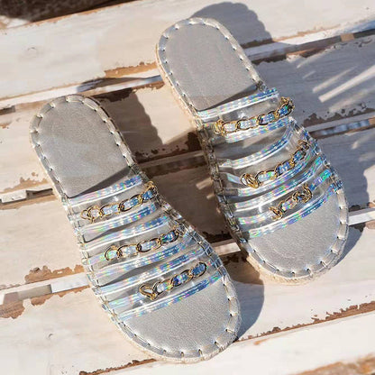New Hemp Rope Thick Bottom Sandals With Rhinestones