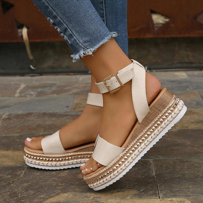 Summer Sandals Buckle Strap Hemp Wedges
