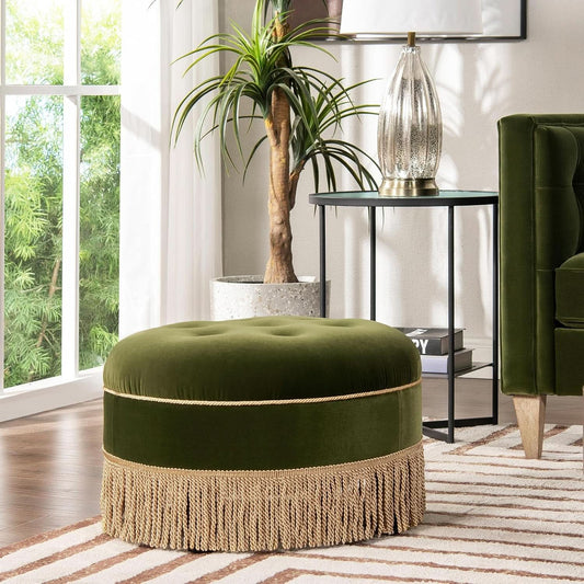 24 Inch Round Premium Woven Upholstered Ottoman