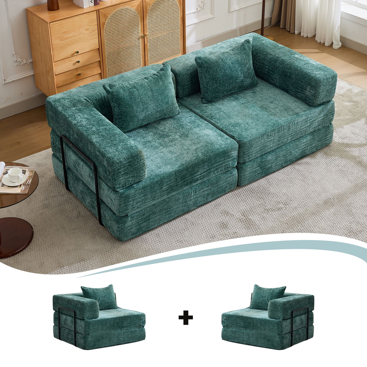Convertible Floor Sofa Bed With Pillow Back Support Armrest - Marijuana Mama