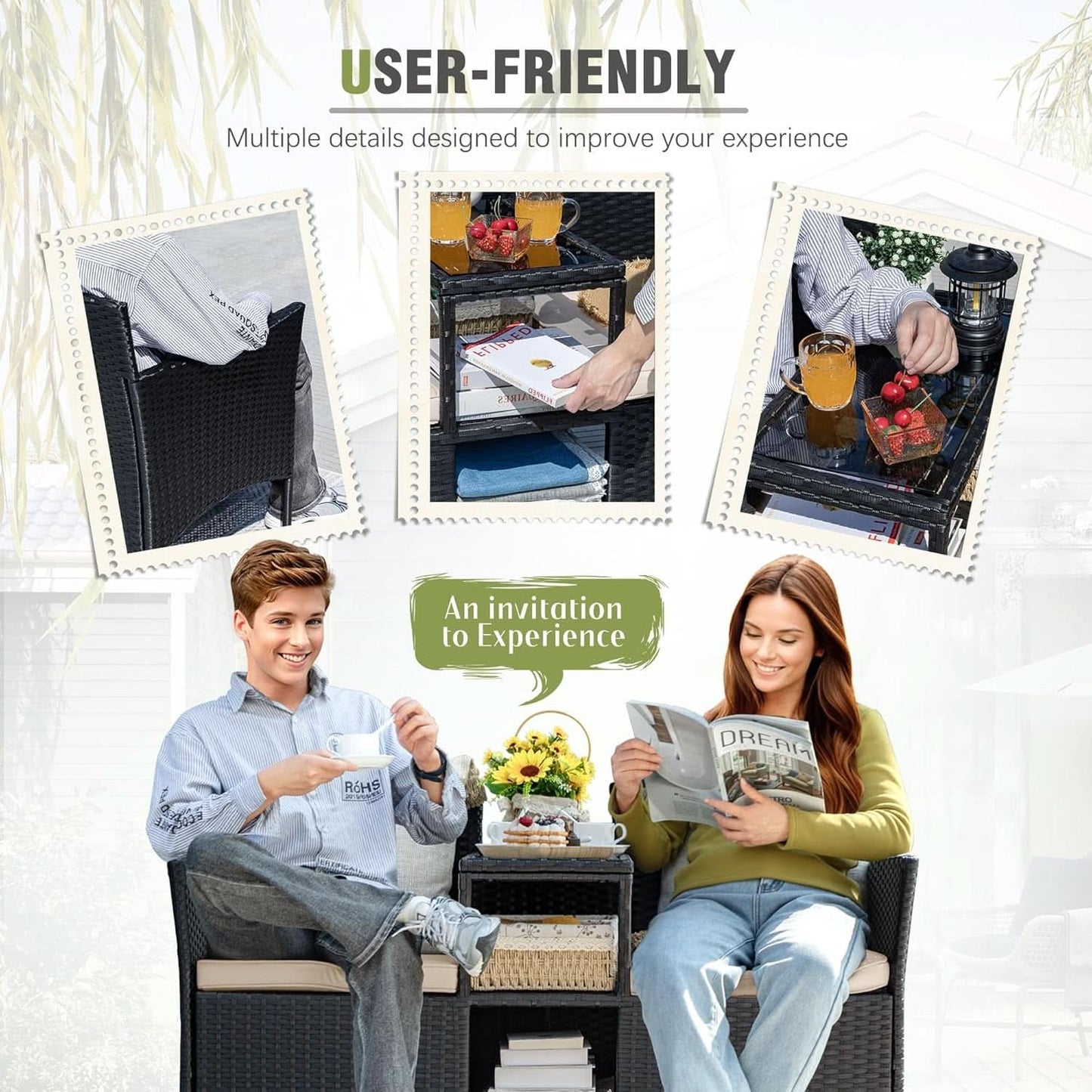 Patio Loveseat Outdoor Wicker Conversation Set
