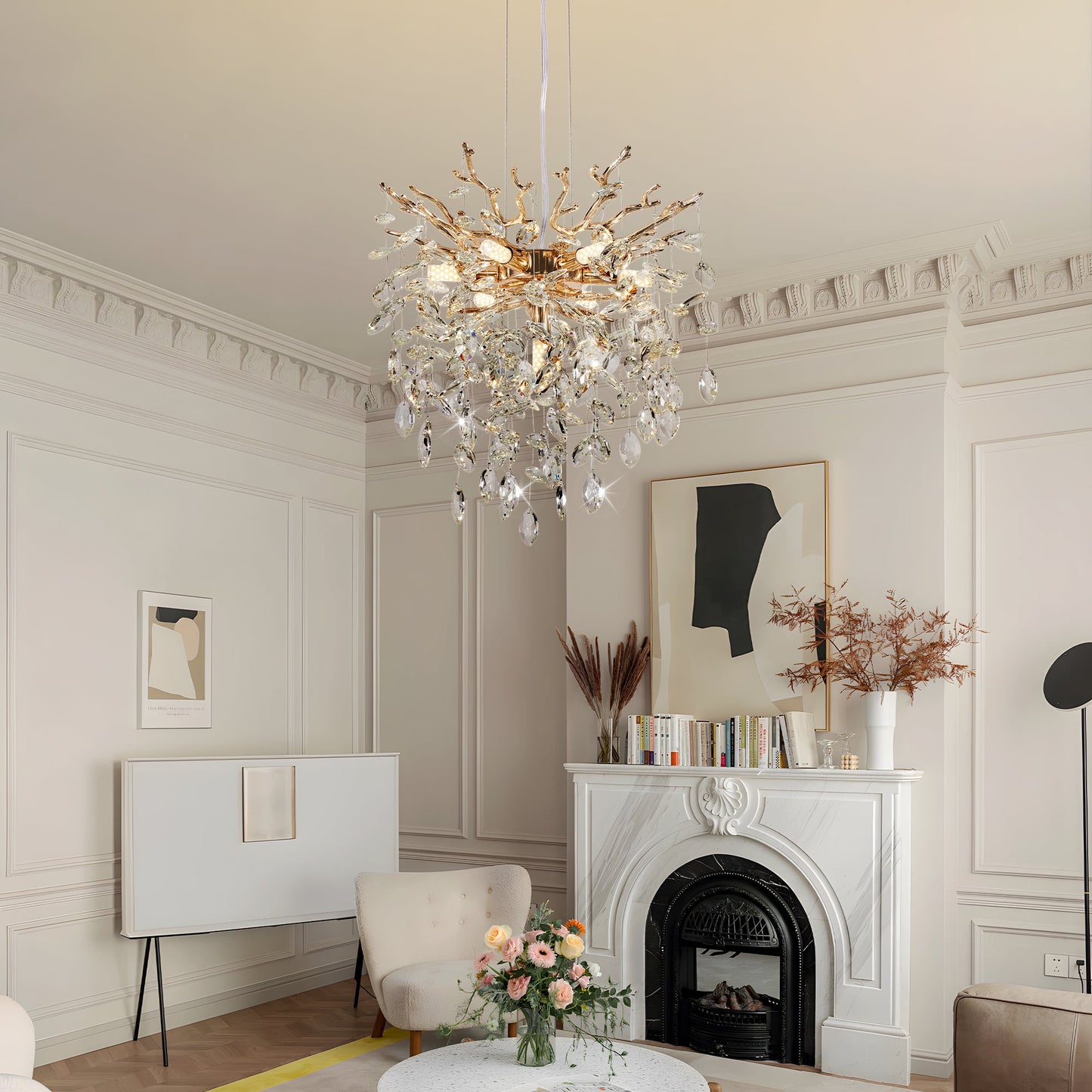 Chandelier Tree Branch Crystal Gold 7-Light
