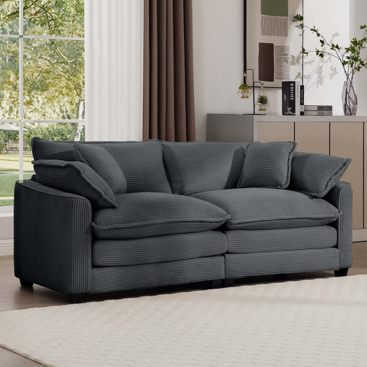 Modern 2 Seater With 4 Pillows, Upholstered Deep Seating Loveseat - Marijuana Mama