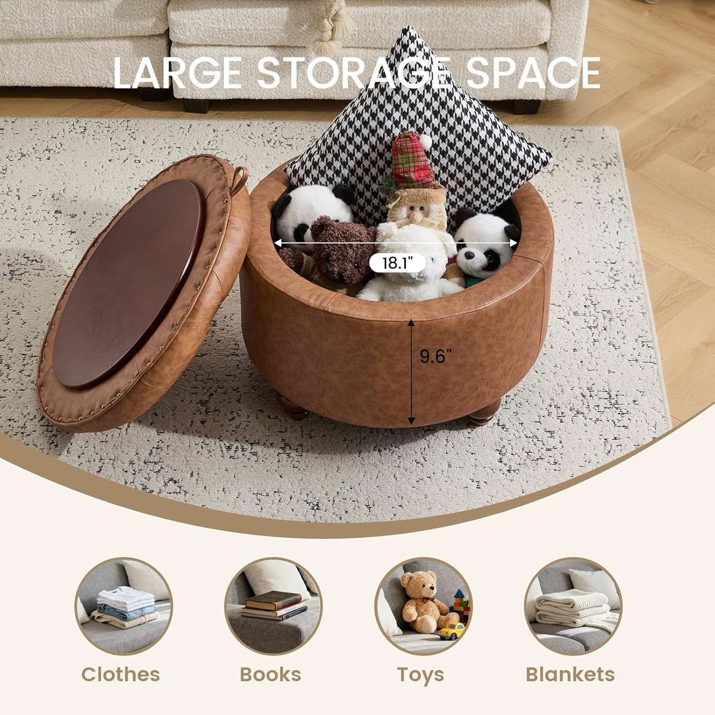 Leatherette Storage Ottoman