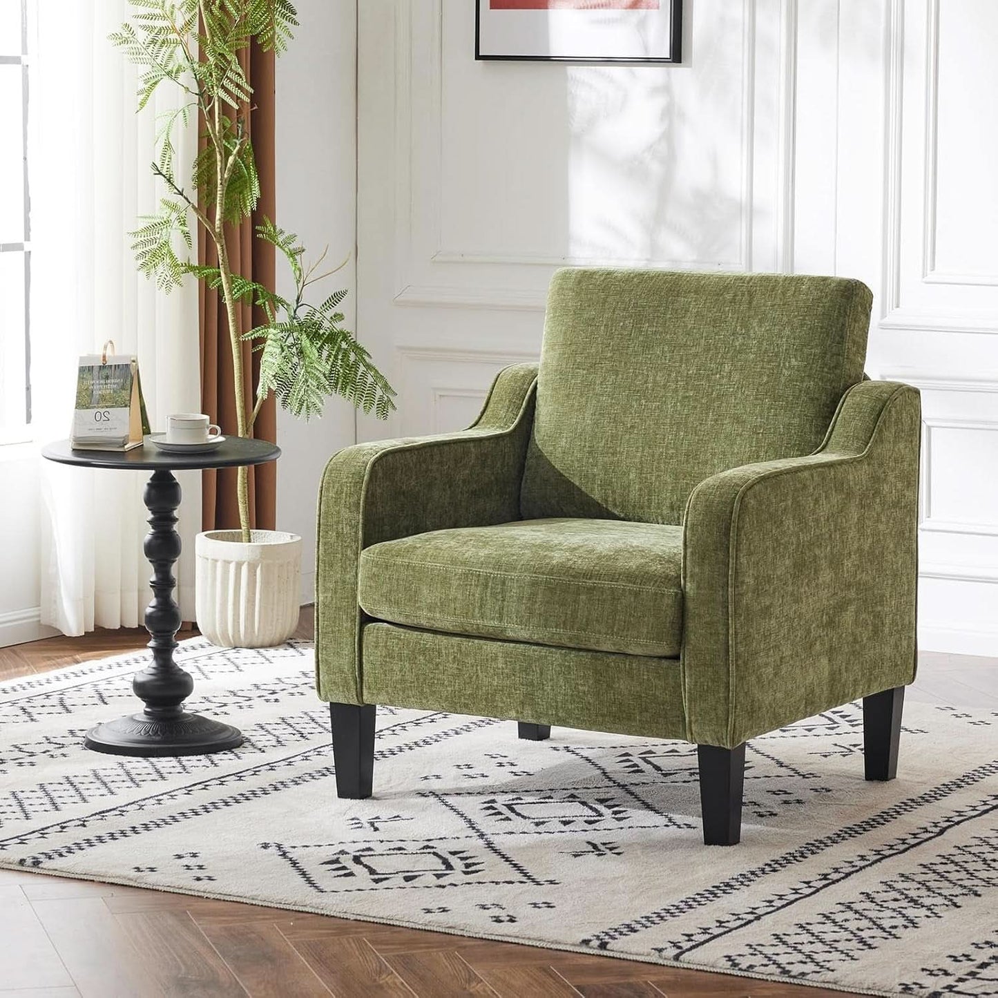 Olive Green Upholstered Midcentury Accent Chair