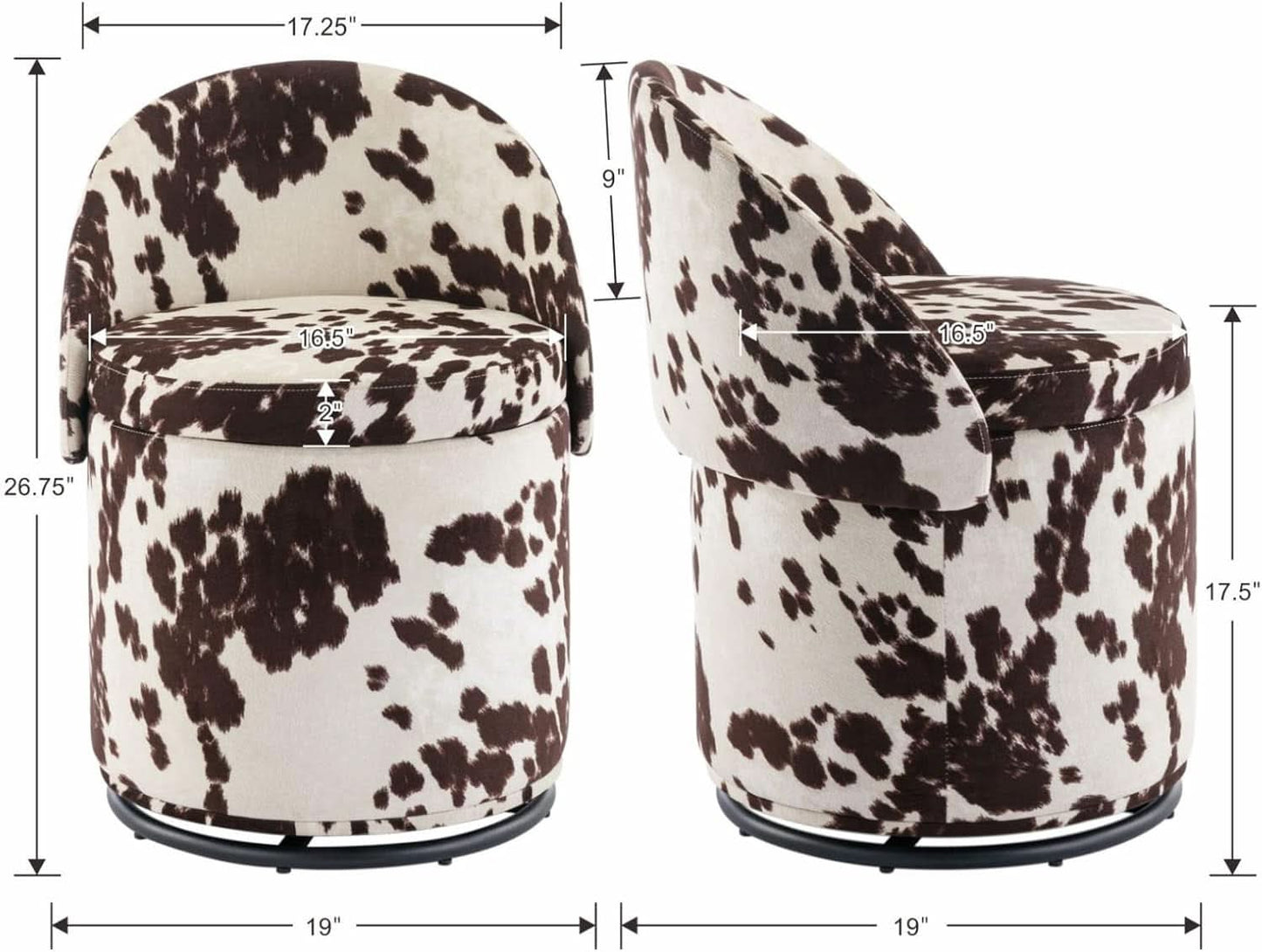 Milk Cow Velvet Upholstered Storage Swivel Chair