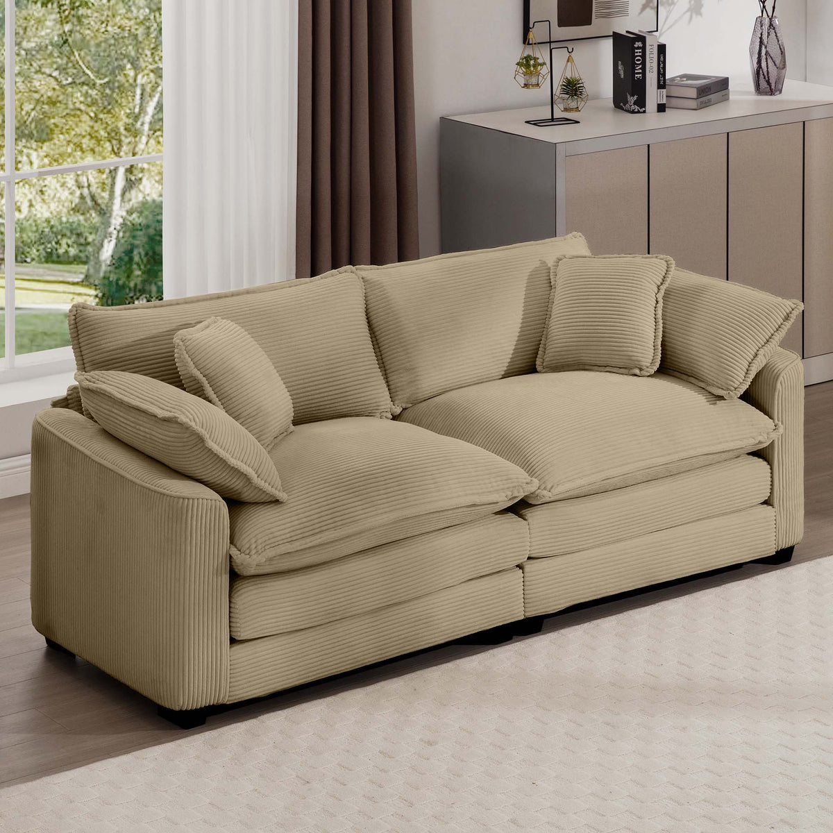 Modern 2 Seater With 4 Pillows, Upholstered Deep Seating Loveseat - Marijuana Mama