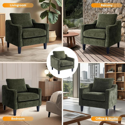 Green Chenille Accent Chair Midcentury Modern Upholstered