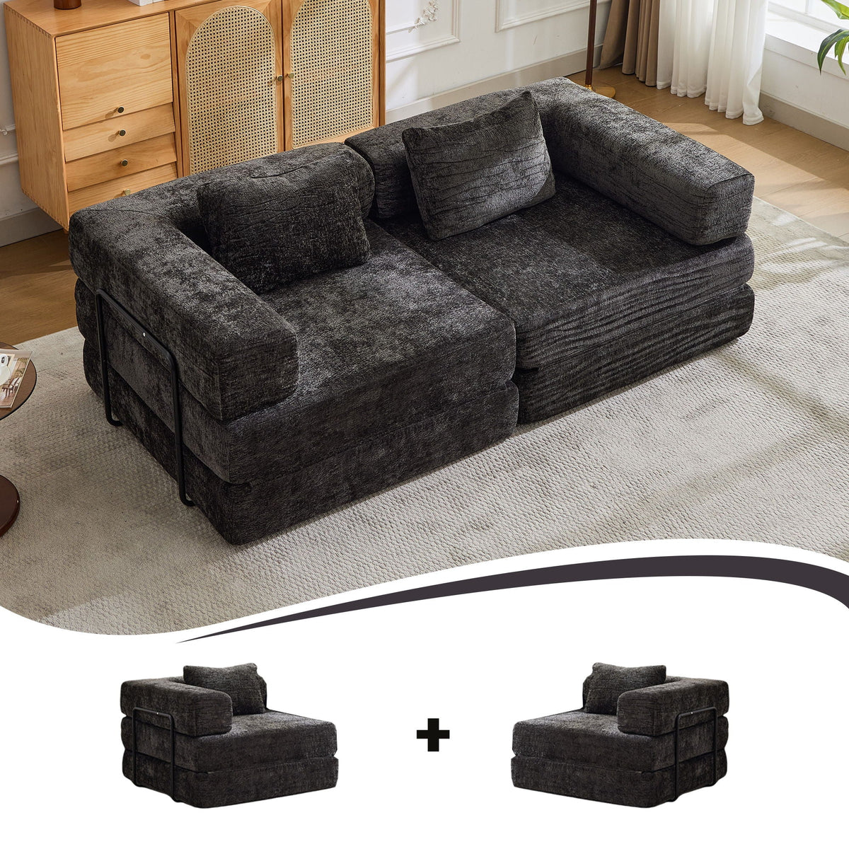 Convertible Floor Sofa Bed With Pillow Back Support Armrest - Marijuana Mama