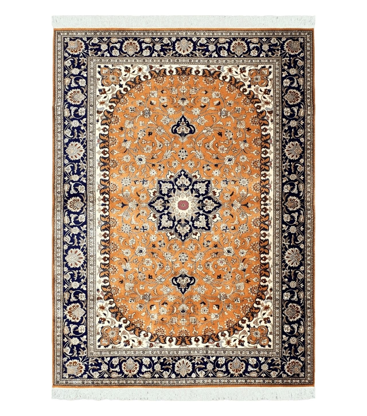 Stunning 1950s Persian Qum Silk Rug - 4.6 x 6.7