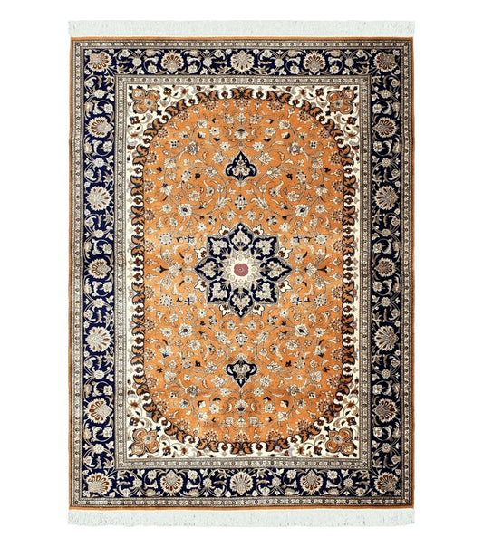 Stunning 1950s Persian Qum Silk Rug - 4.6 x 6.7