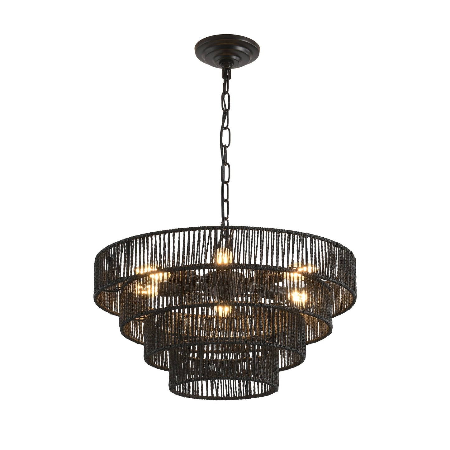 4-Tier Black Hemp Rope Pendant Chandelier